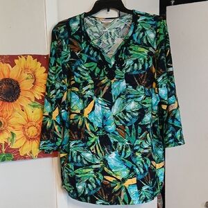 Allison Daley Green Leaf Print Blouse